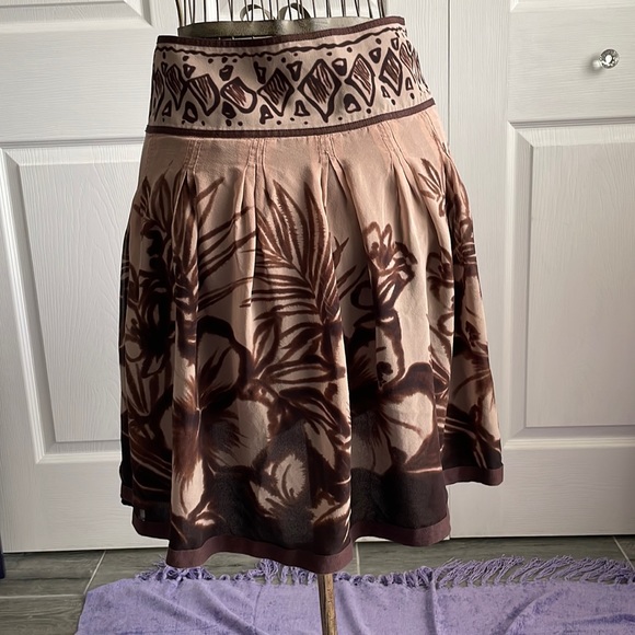 The Limited A Line silk pleats knee length skirt brown tan floral zipper vintage - Picture 4 of 16